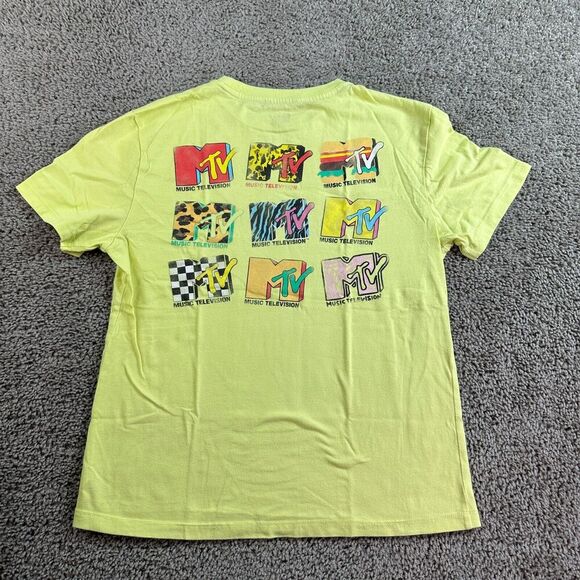 MTV Shirt Womens Large Yellow Blue Retro Music Television Ladies FLAW - Picture 1 of 9